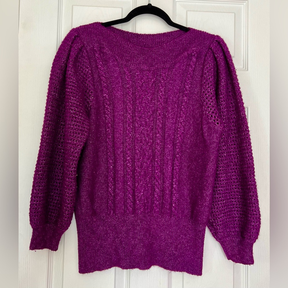 Stitch by Chenault Purple Violet Women's Cable Knit Open Weave Sweater XL